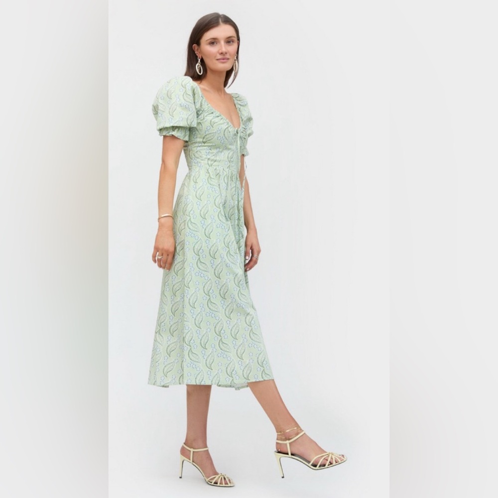 NWT Hill House Home Ophelia Dress Midi Dress Green Eucalyptus Floral
